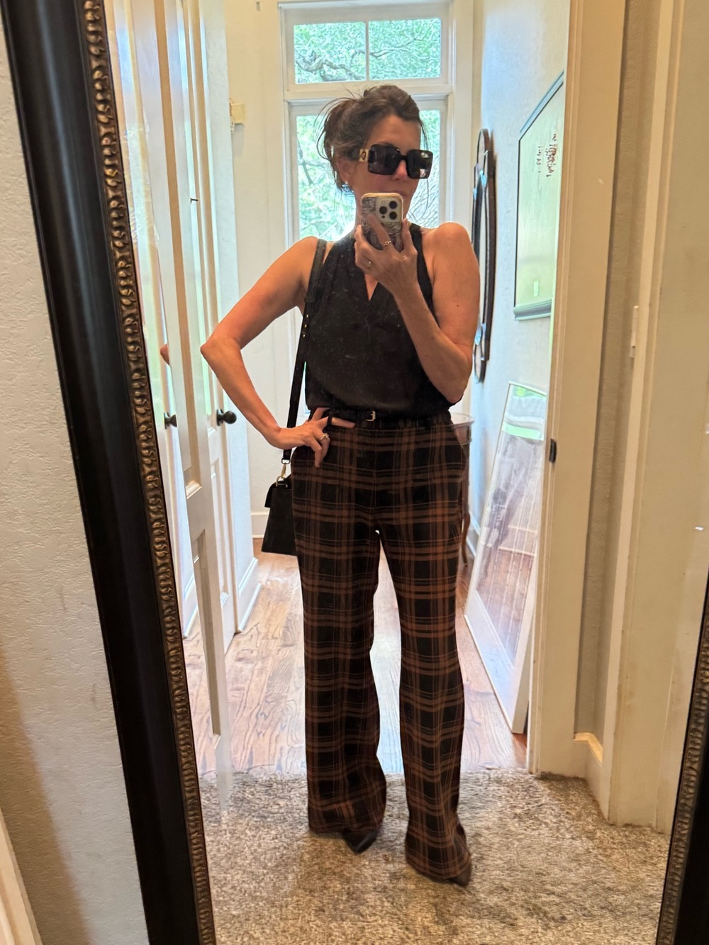 Gibson + Latimer Plaid Wide Leg Trousers Size 8 Black Rust Career Pants